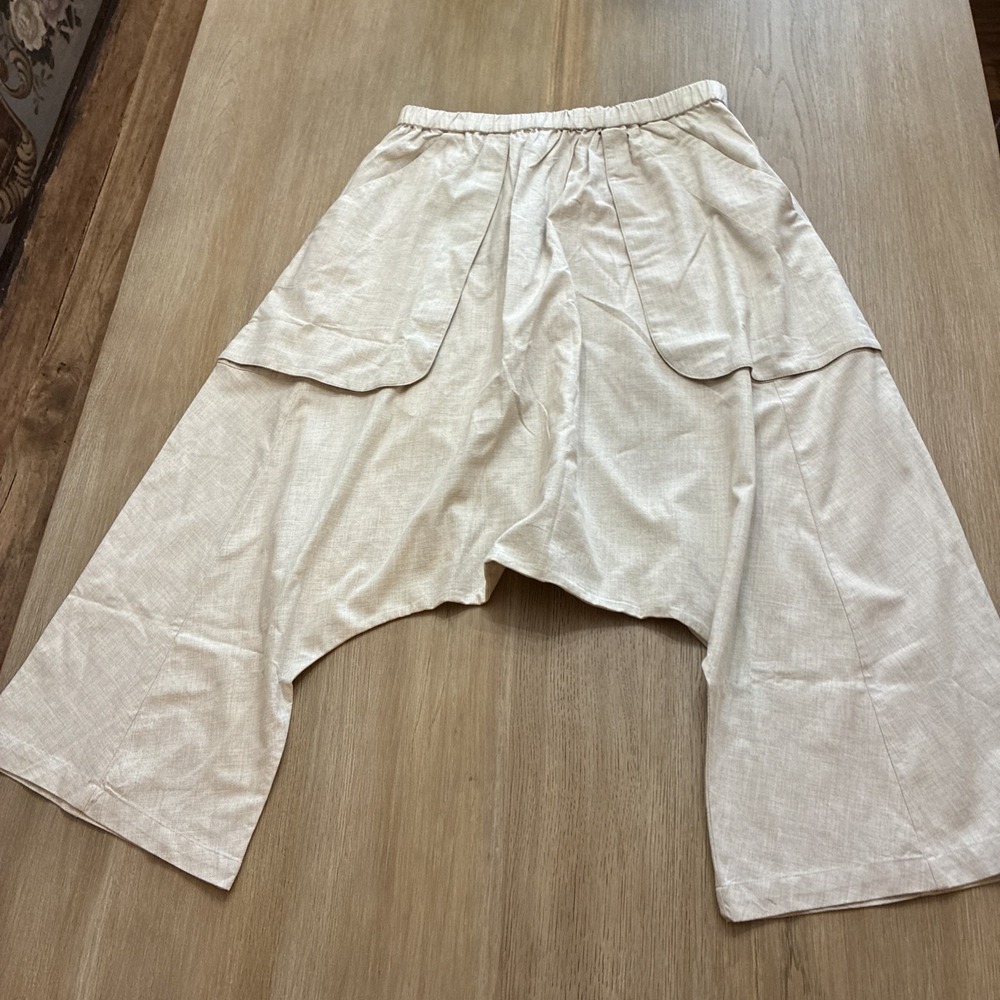 Tina Givens Juliette Pant Cream Sz M NWT Harem Drop Crotch Boho Lagenlook Cotton